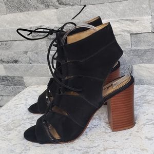 Splendid Black Suede Lace Up Block Heel Sandals
